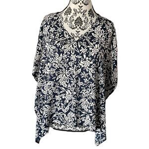 Diane von Furstenberg Silk Blue Print Poncho Blouse Top size Petite